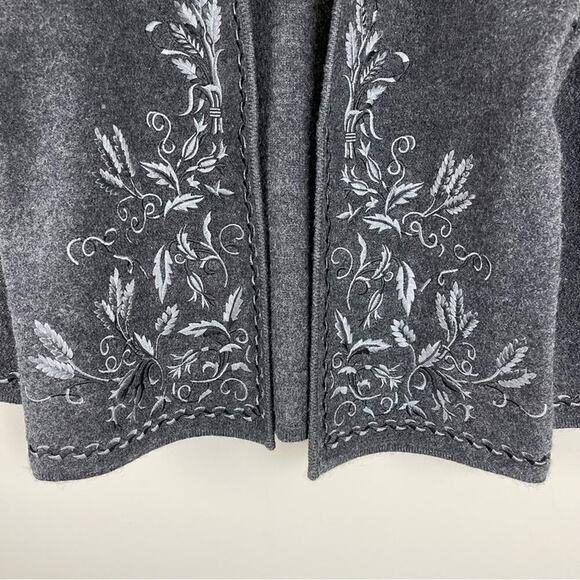 Linea grey wool embroidered floral knit open cardigan jacket sweater medium - Picture 4 of 7